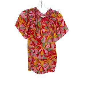 Pleione Women's Floral Print Smocked Top Size Medium‎ Boho Casual